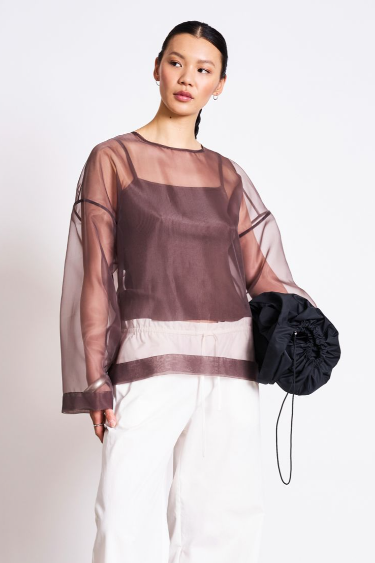 JAN 'N JUNE  Organza Simia Mud Brown Met Lange Mouwen