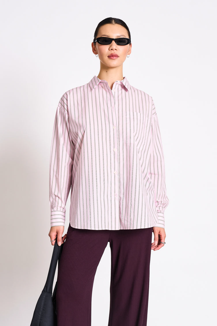 JAN 'N JUNE  Oversized Overhemd Mamro Licht Orchidee Gestreept