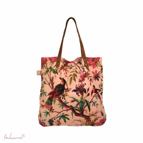 Imbarro Shopper Paradise Large Pink - katoenen velours boodschappentas