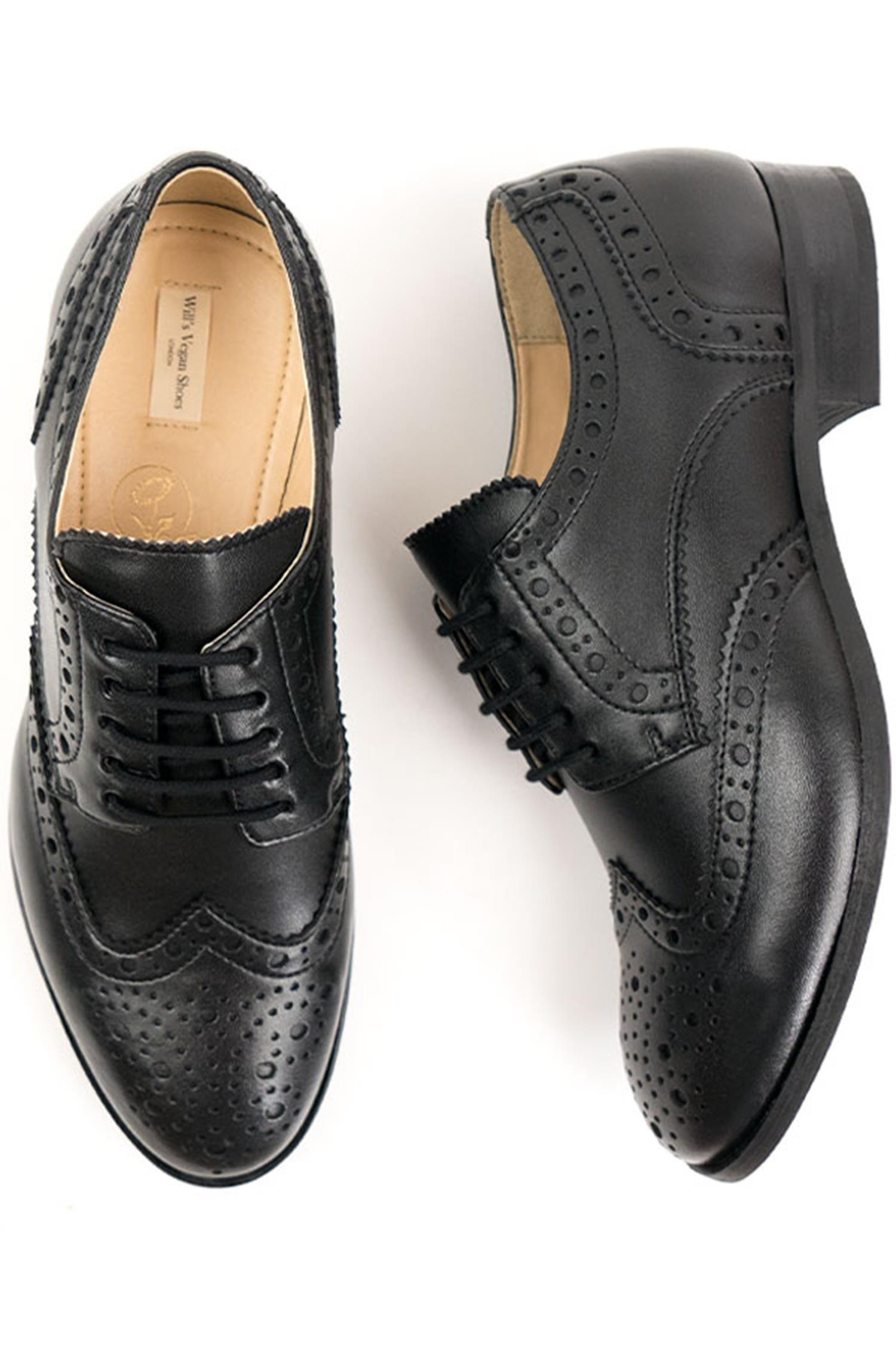 Will's Vegan Store mannen vegan Brogue Oxfords City Wingtip Zwart