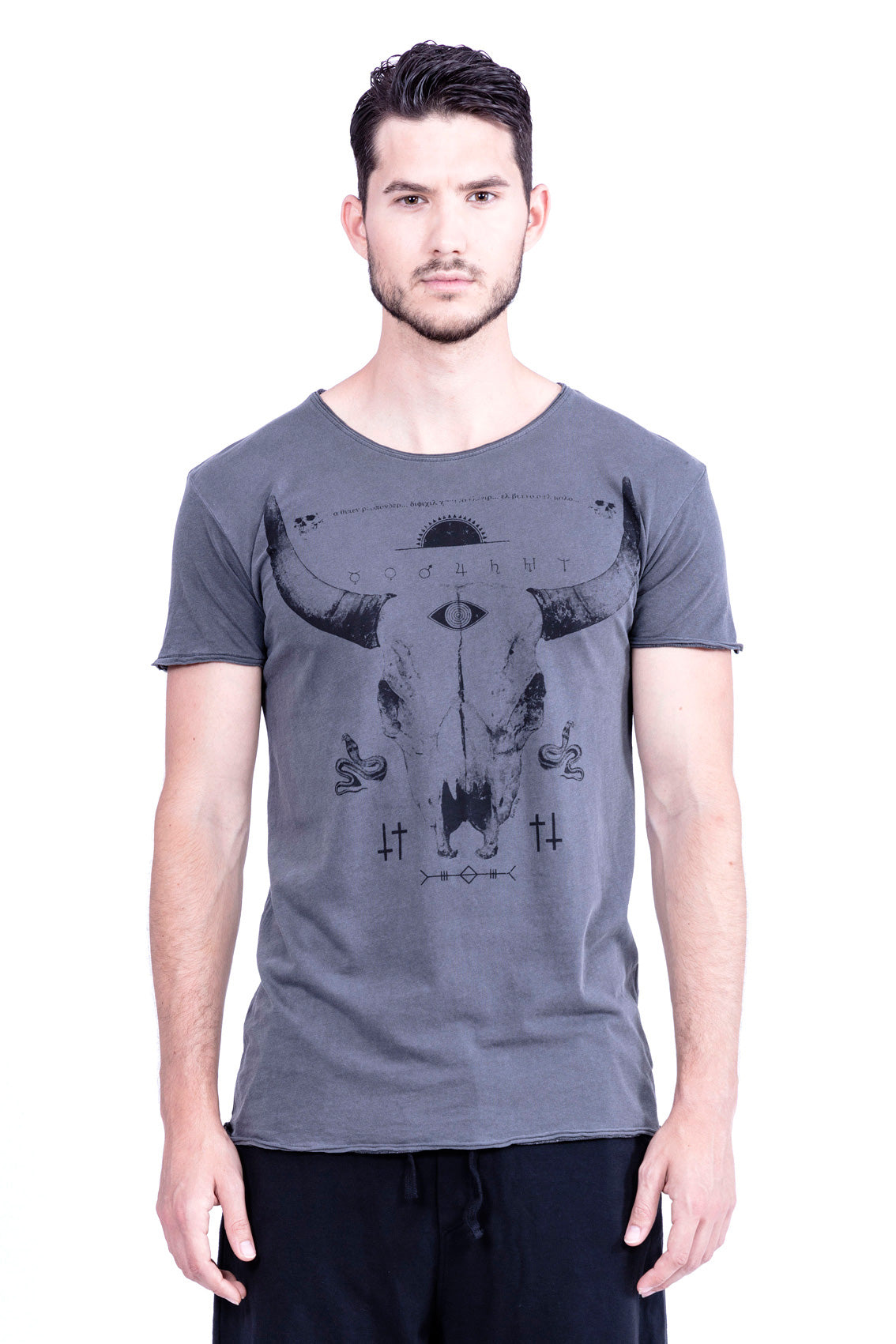 RAVENS VIEW IBIZA mannen vegan T-Shirt Buffel Antraciet Grijs