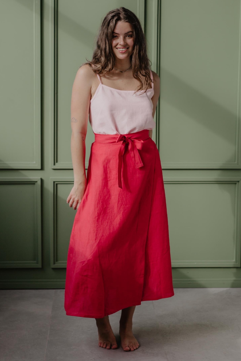 AmourLinen  Wikkelrok Iris Viva Magenta Rood