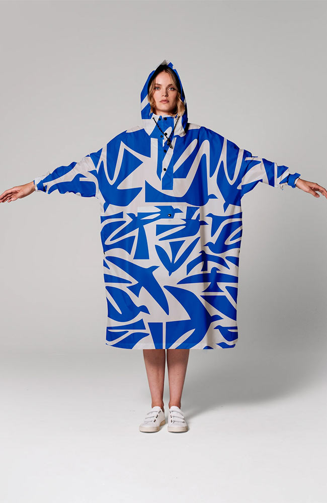Rainkiss  Regenponcho Timo Blauw Wit