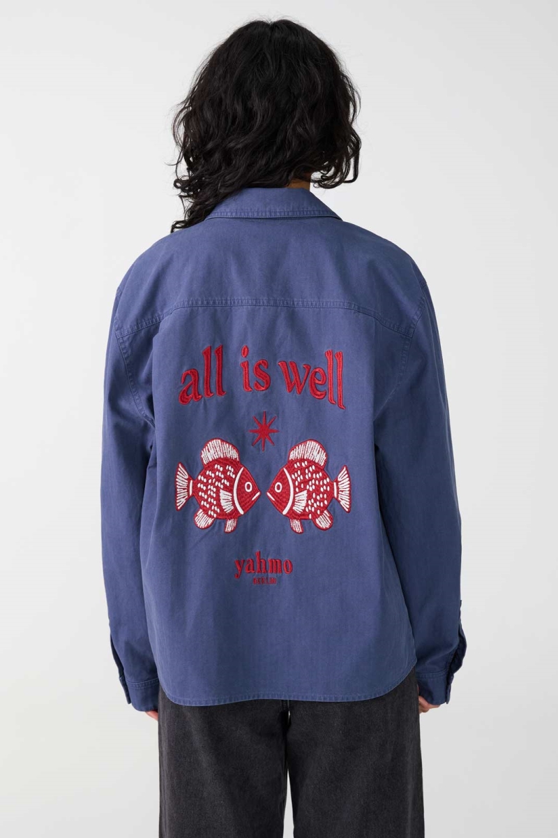 Yahmo  Werkjas Met Borduursels In Otti-Blauw