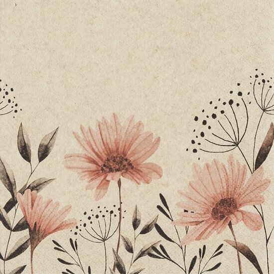 Eco servetten 33x33cm van gerecycled/ongebleekt papier - Delicate Flowers