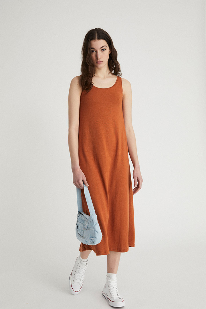 Infinitdenim  Jurk Lang Gebreid Circulair Terracotta