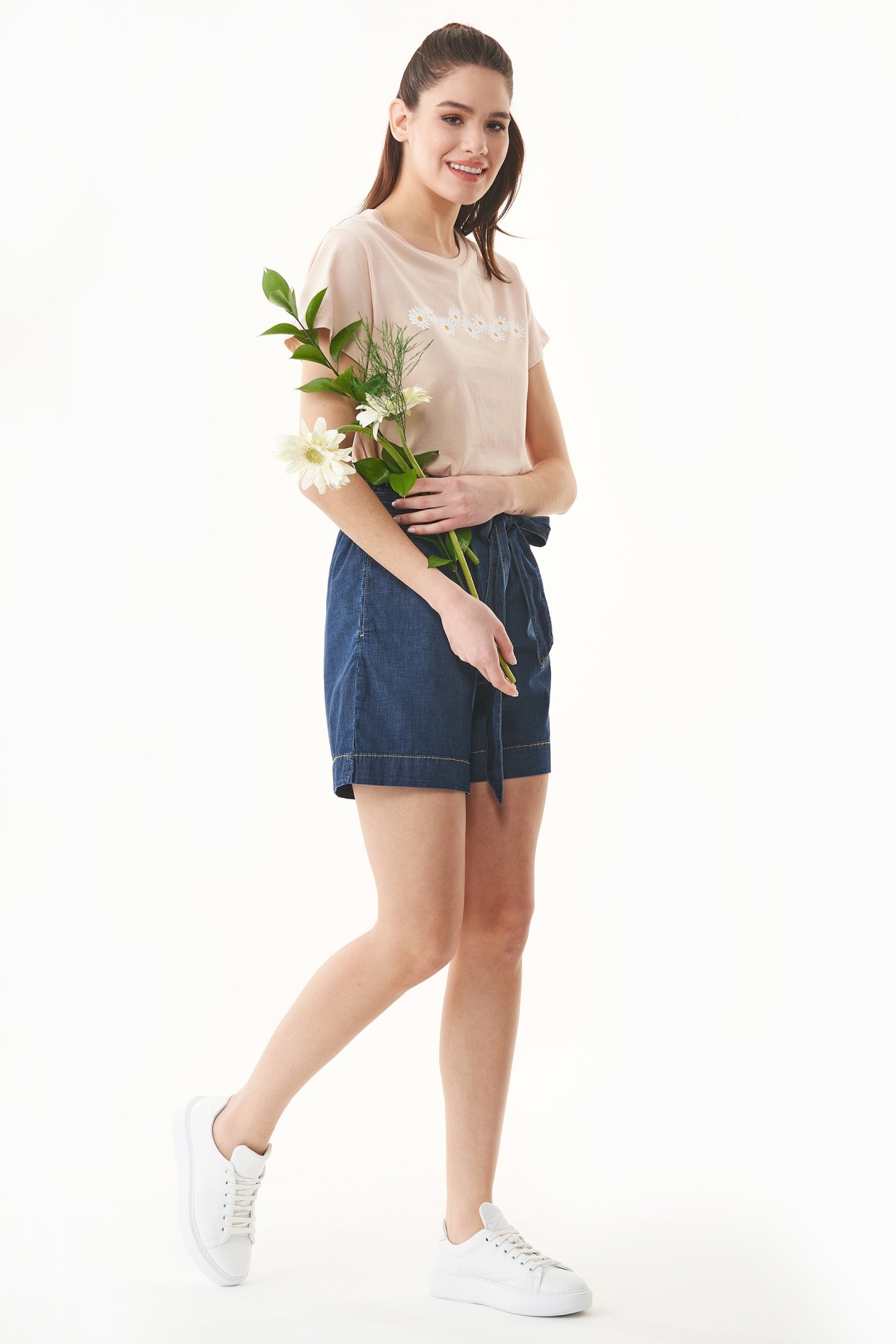ORGANICATION  Papieren Short Met Denimlook Van Biologisch Katoen