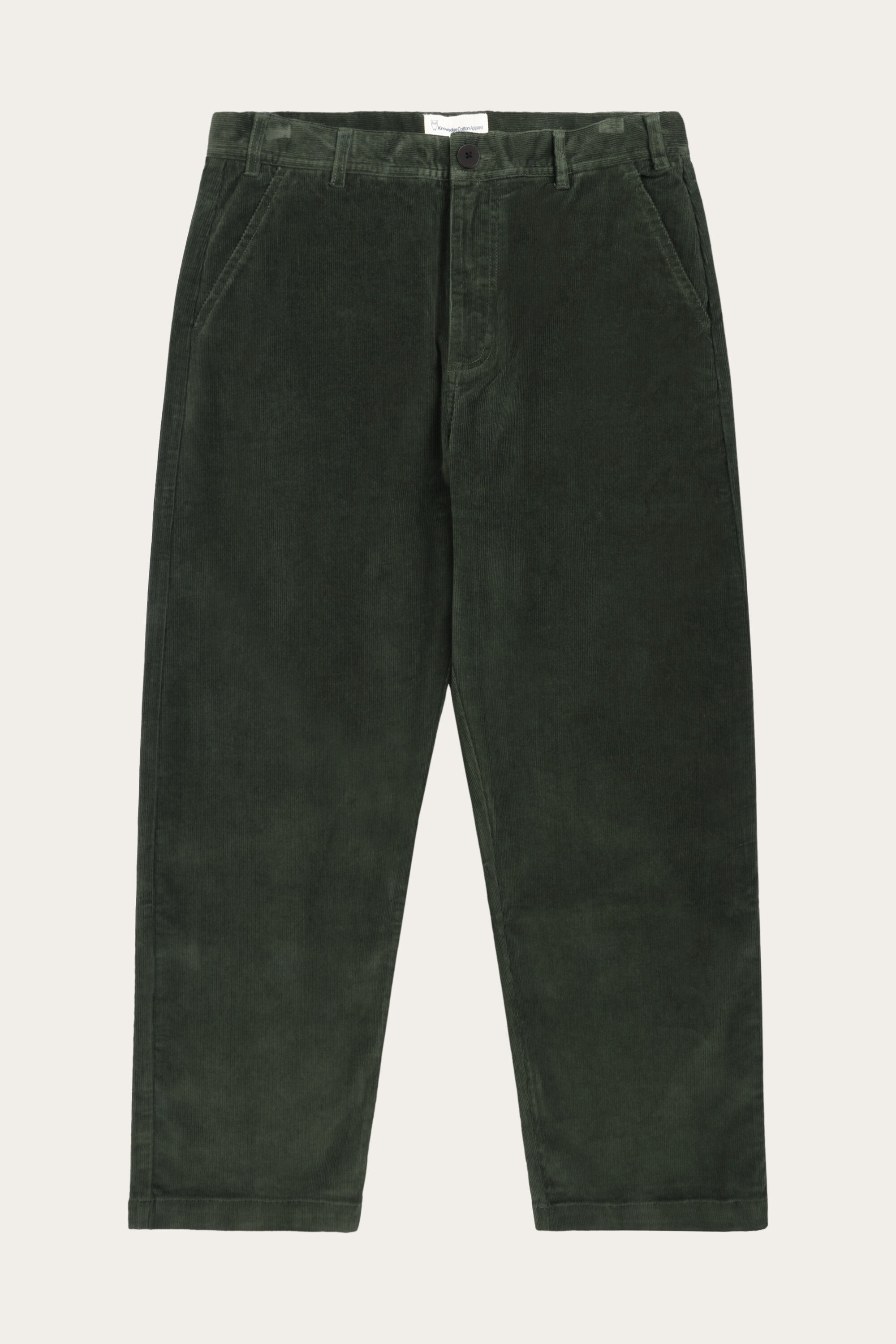 KnowledgeCotton Apparel mannen vegan Chinobroek Flint Wide Corduroy Forrest Night Green