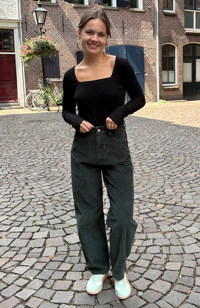 Leila cord broek dark green