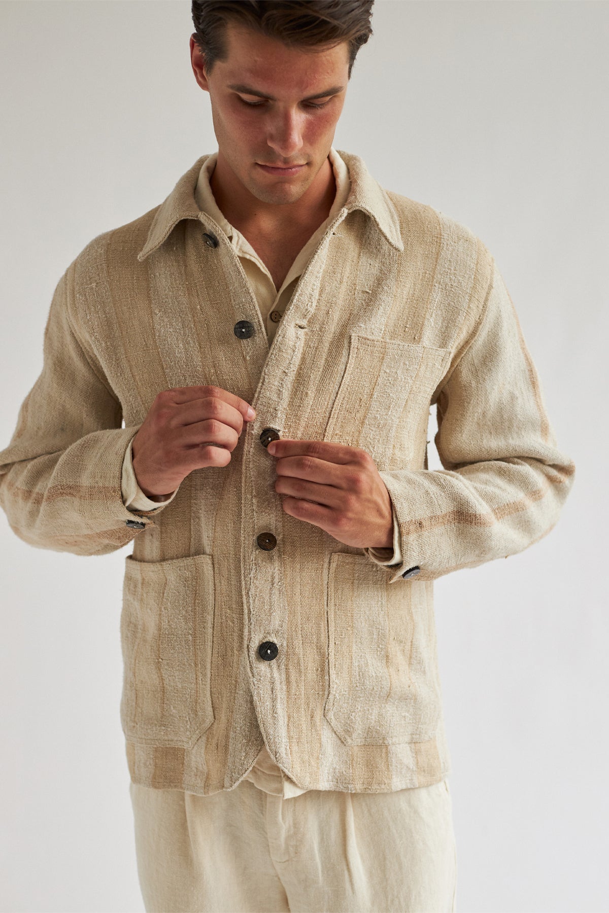 TWOTHIRDS mannen vegan Jas Huber Heritage Ecru Strepen