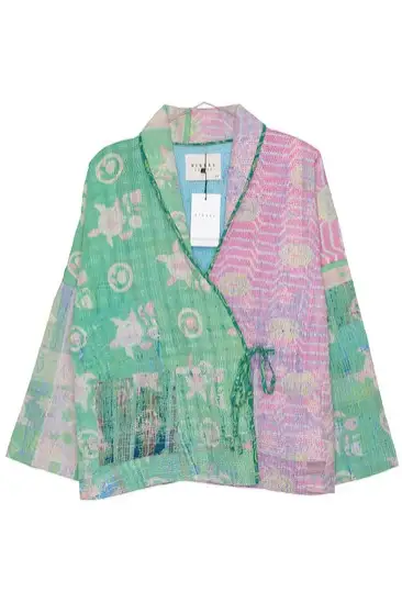 Sissel Edelbo  Jas Thora Wrap Kantha Groen & Roze