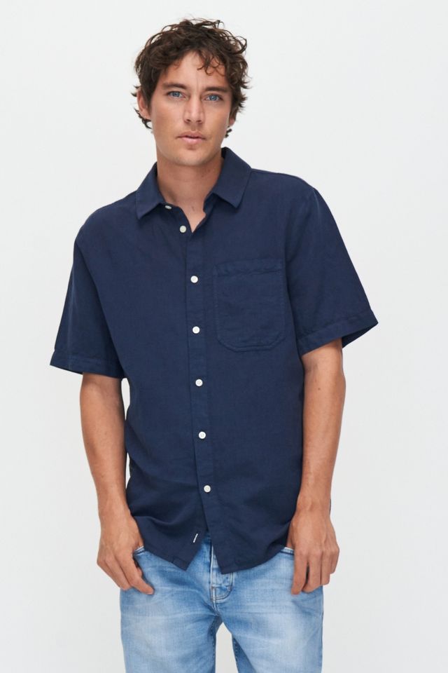 Kuyichi mannen vegan Shirt Nolan Marineblauw