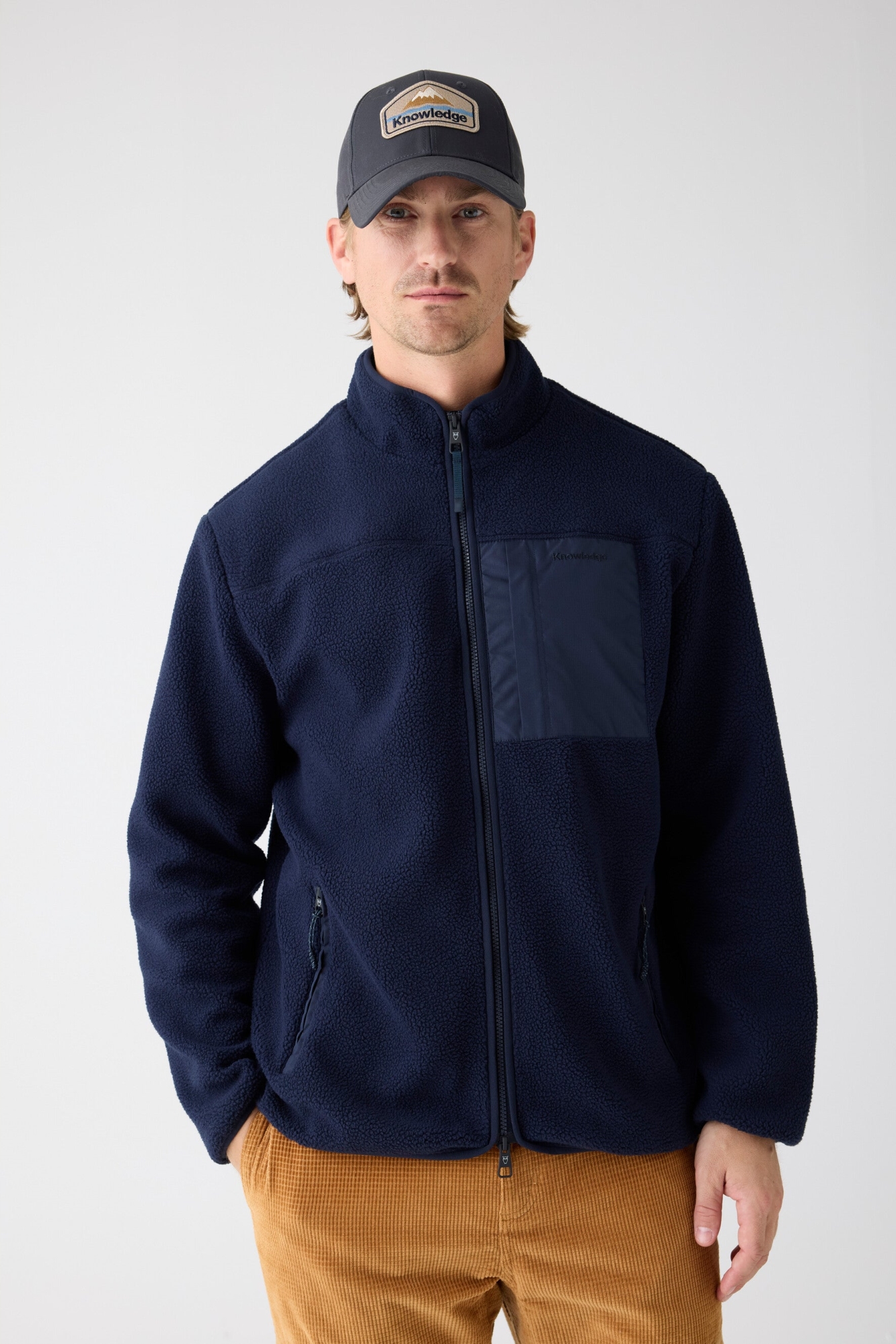 KnowledgeCotton Apparel mannen vegan Zipjack Losse Fleece Nachthemel Marineblauw