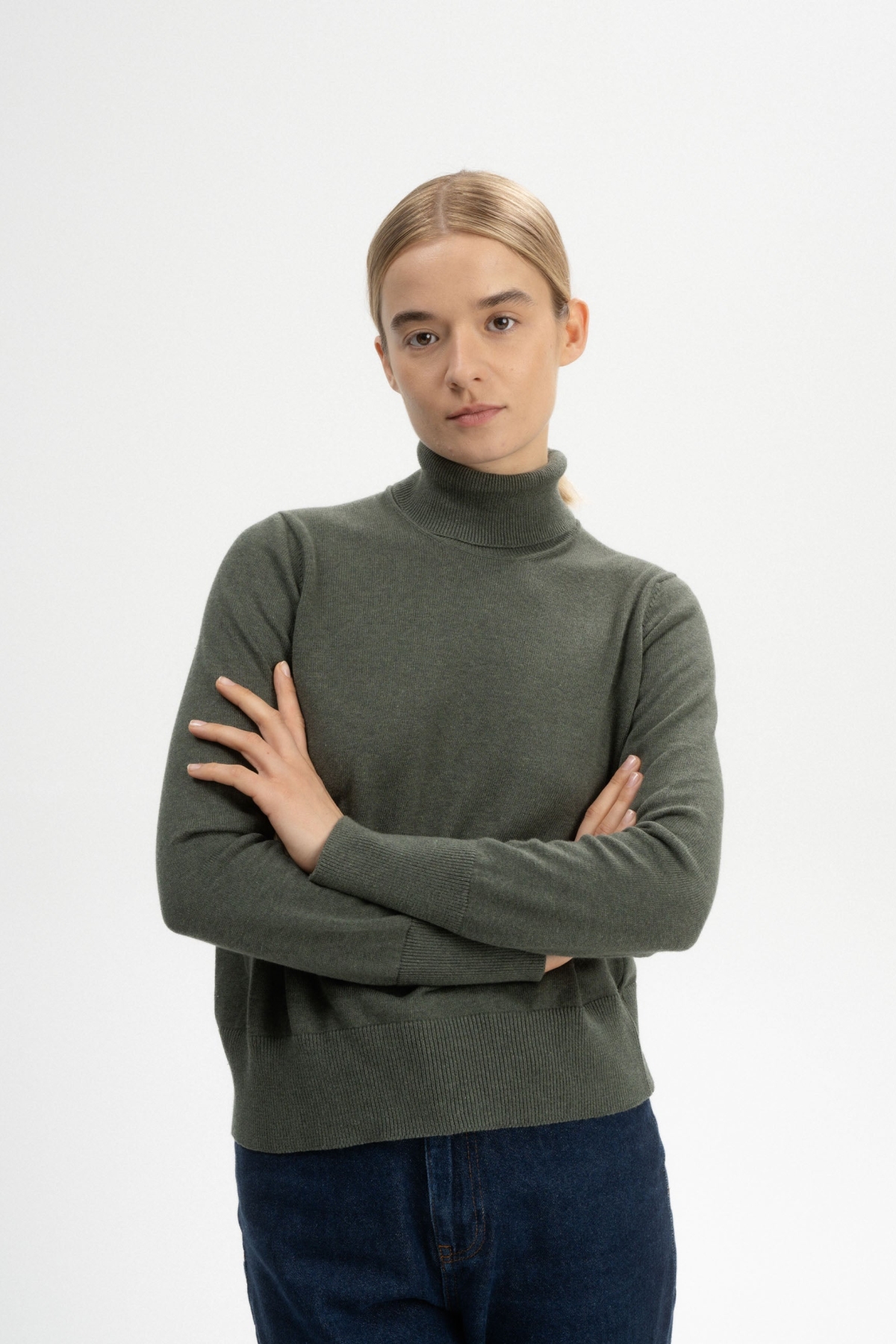 MELA  Fijn Gebreide Trui Coltrui Mayura Green Melange