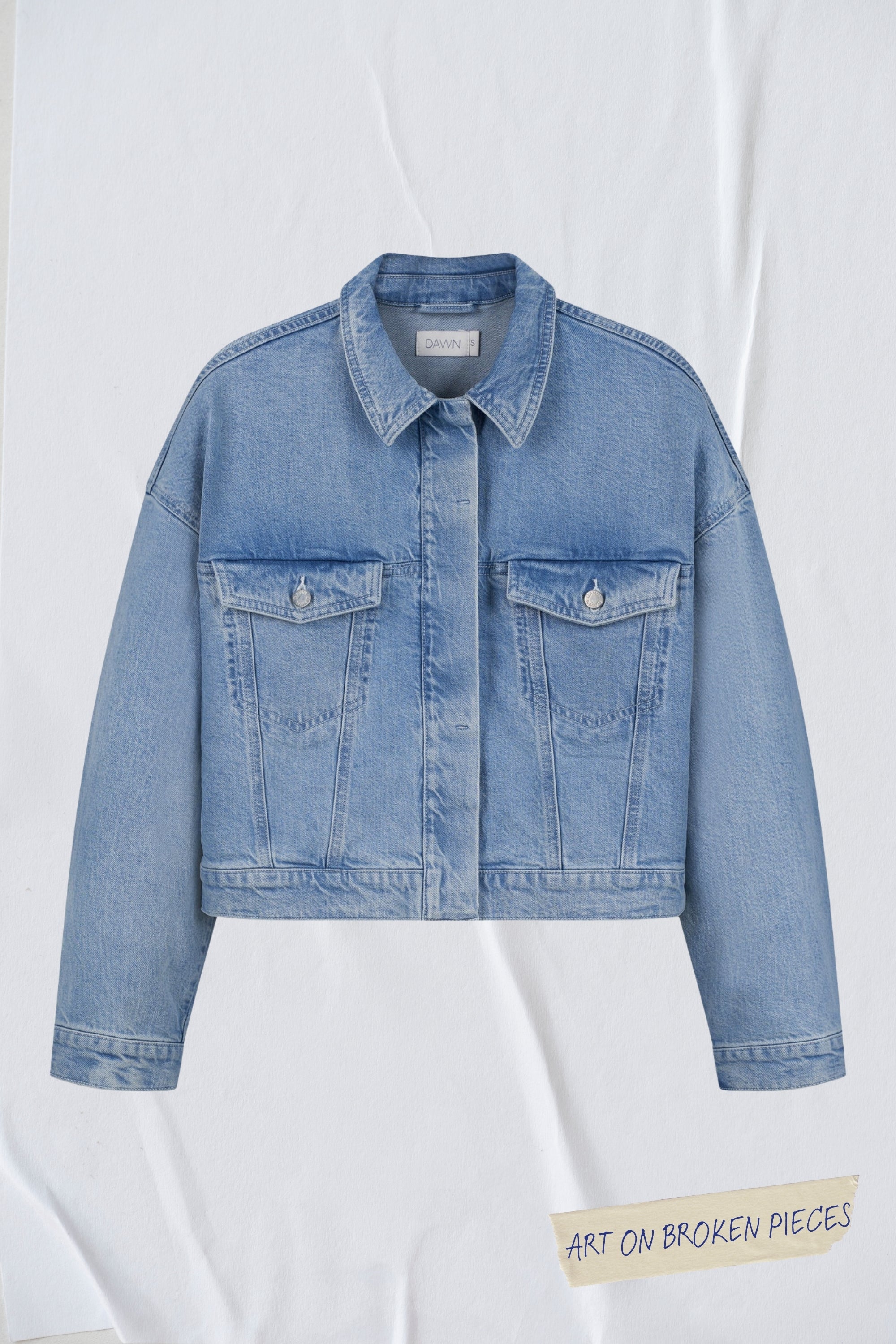 Dawn  Denimjack Boxy Amara Art Op Broken Pieces Lichtblauw
