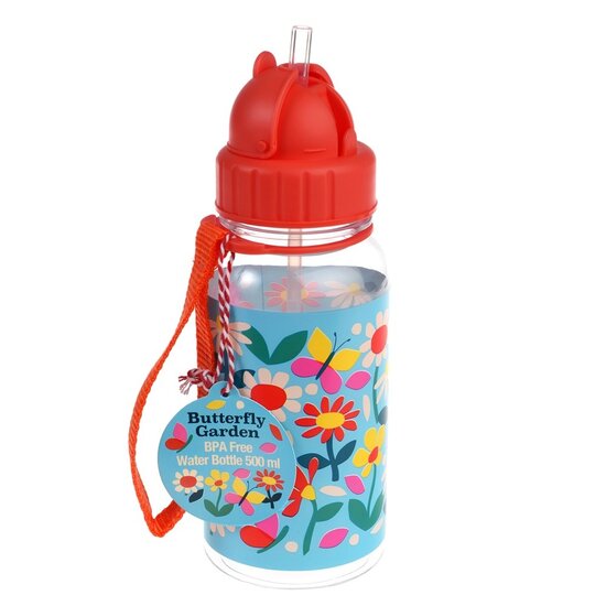 REX London BPA vrije waterfles met rietje 500ml - Butterfly Garden