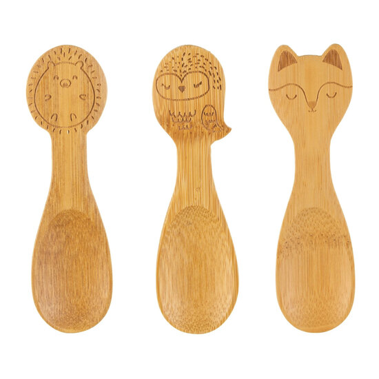 Sass & Belle Woodland Animal Bamboo Spoons, set 3 lepels met gegraveerde dieren