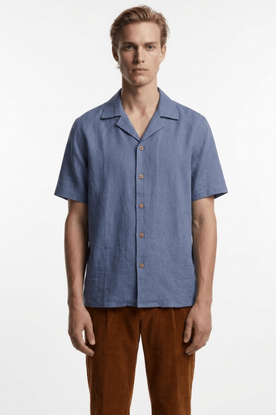 De IONESCU mannen vegan Overhemd Horezu Stoffig Blauw