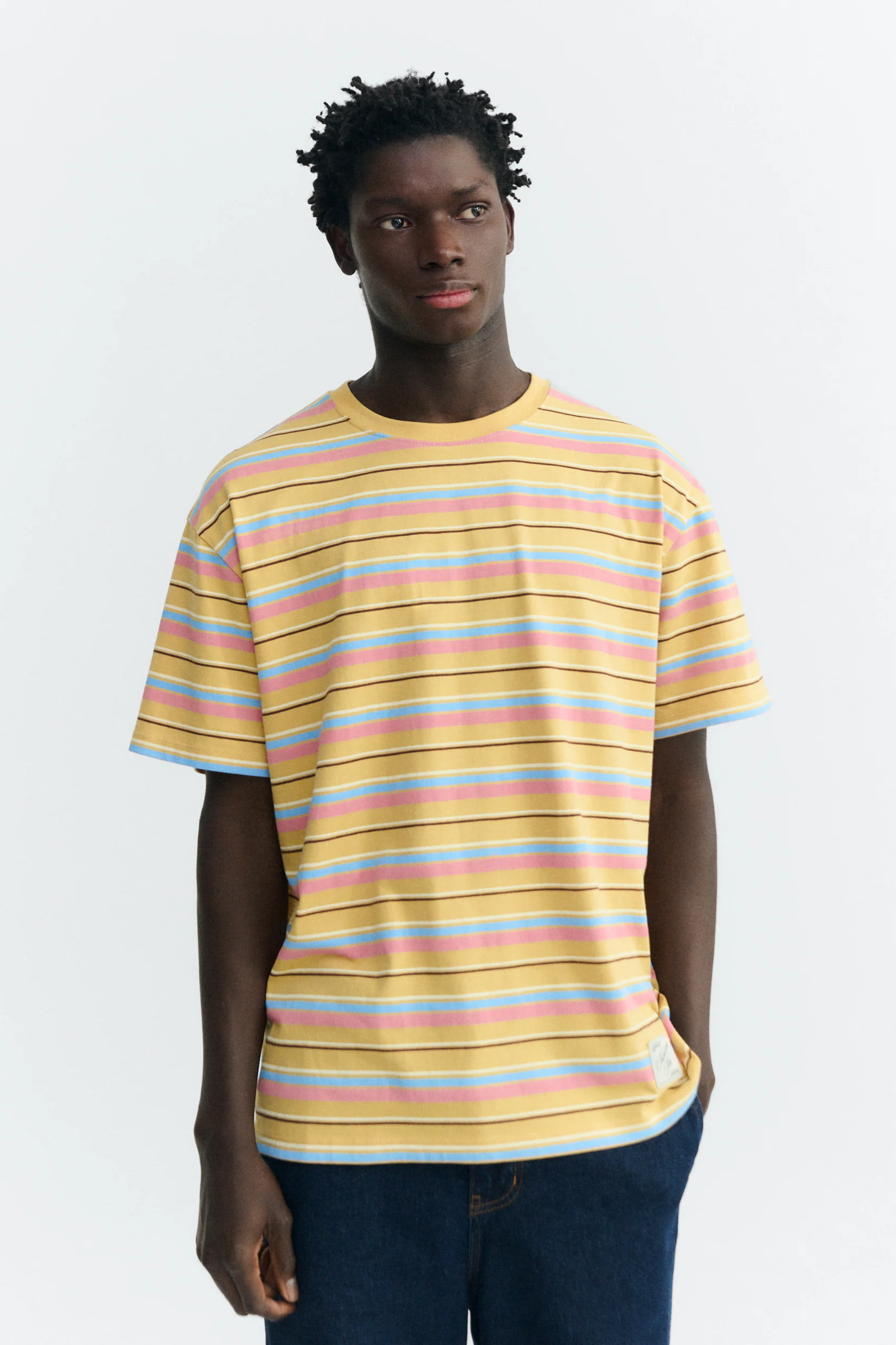 Thinking MU mannen vegan T-Shirt Aaron Met Gele Strepen