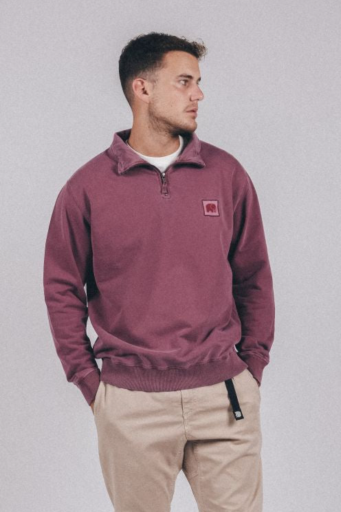 Trendsplant mannen vegan Sweater Sauce Half Zip Pigment Dyed Red