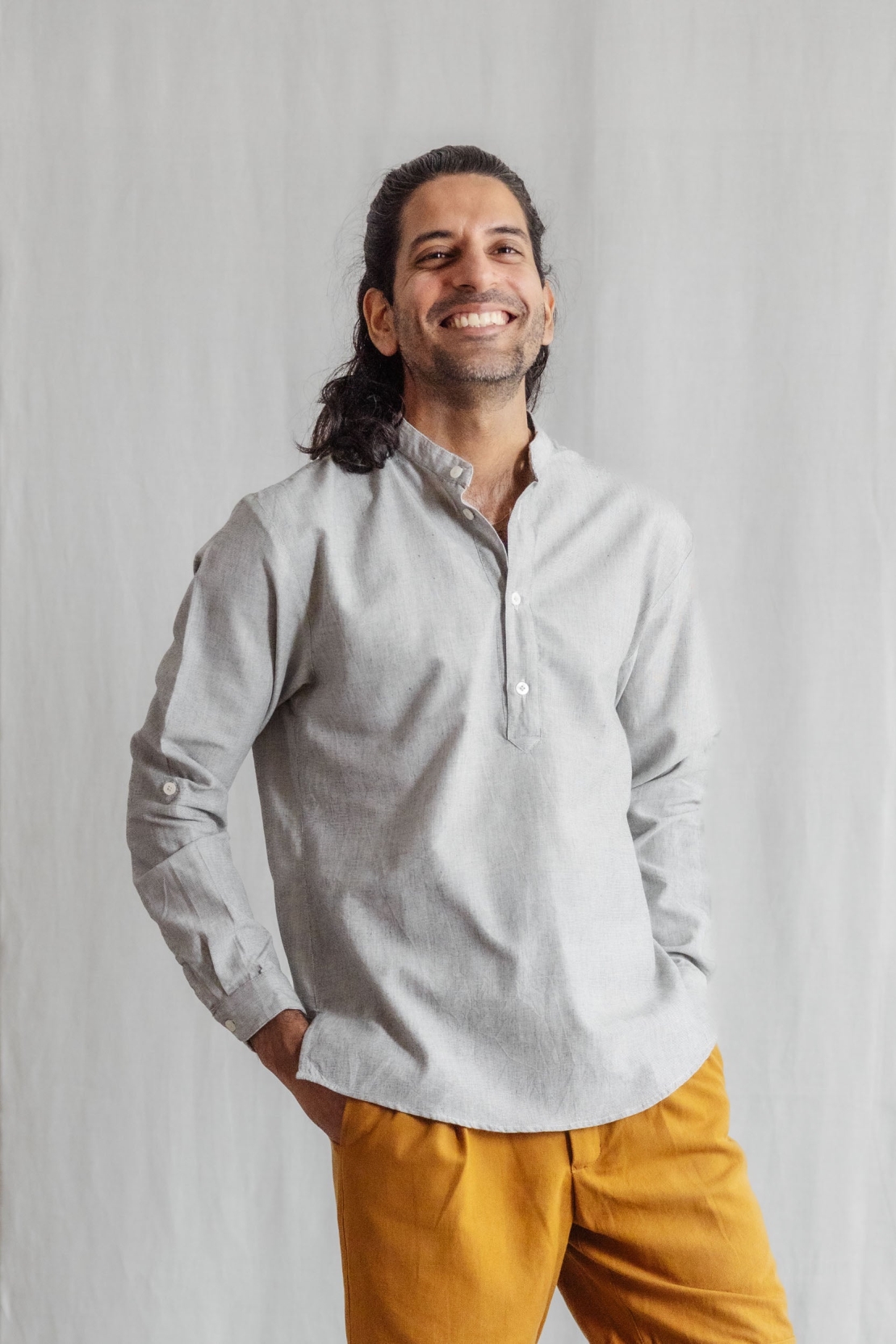 Jyoti - Fair Works mannen vegan Tuniek Tanu Lichtgrijs