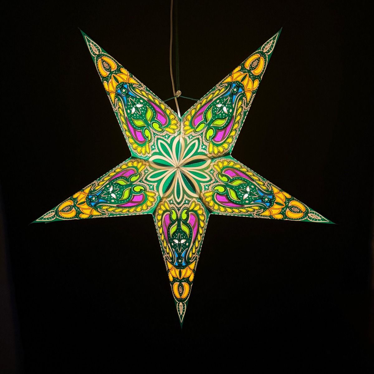 Papieren kerstster Ø60 cm met verlichting - Ganesha groen/multi