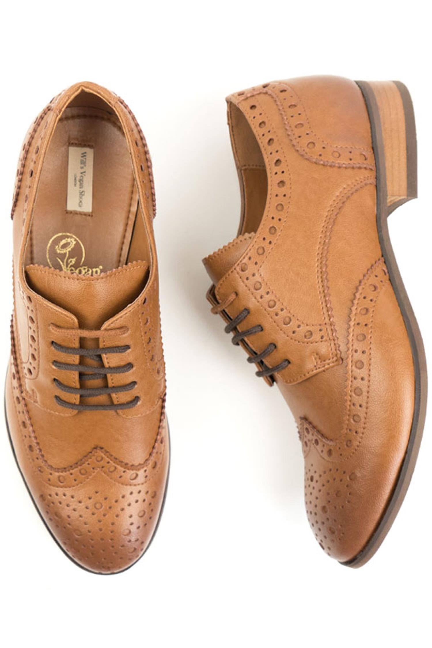 Will's Vegan Store mannen vegan Brogue Oxfords City Wingtip Lichtbruin