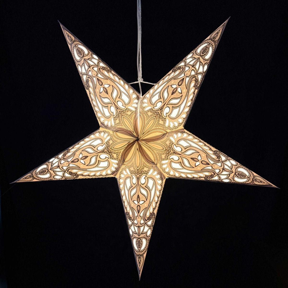 Papieren kerstster Ø60 cm met verlichting - Ganesha grijs-goud