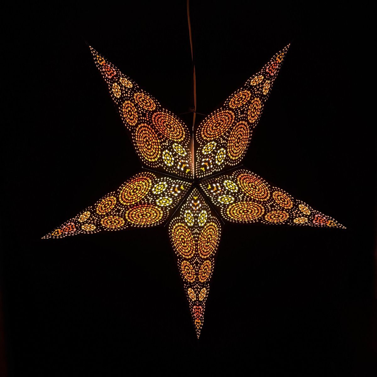 Papieren kerstster Ø60 cm met verlichting - Goa zwart/oranje/geel