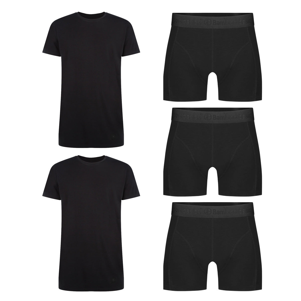Voordeelbundel: T-shirts ronde hals (2-pack) + Boxershorts (3-pack) - Zwart