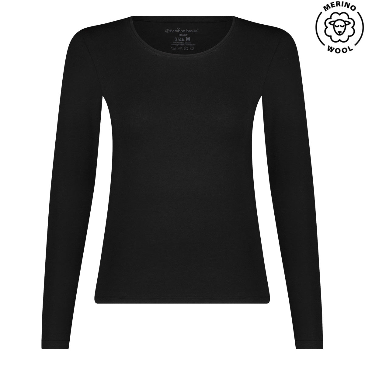 Merino-Bamboe T-shirt lange mouw Tracy - Zwart