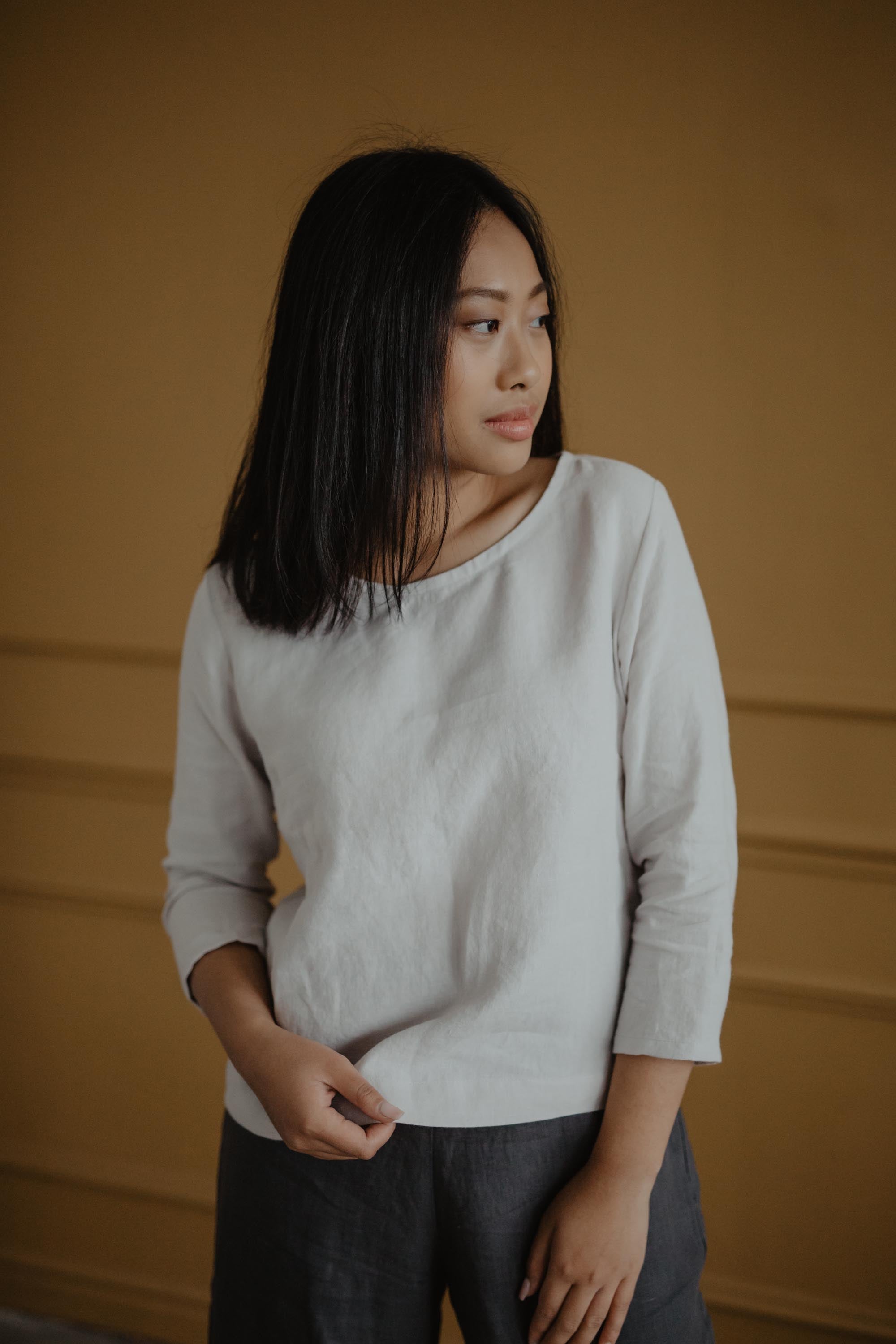 AmourLinen  Top 3/4 Mouwen Riga Creme