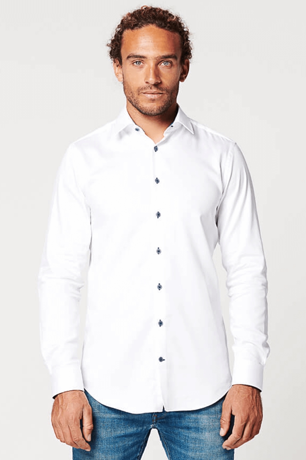 SKOT Vegan Overhemd Slim Fit Wit Contrast