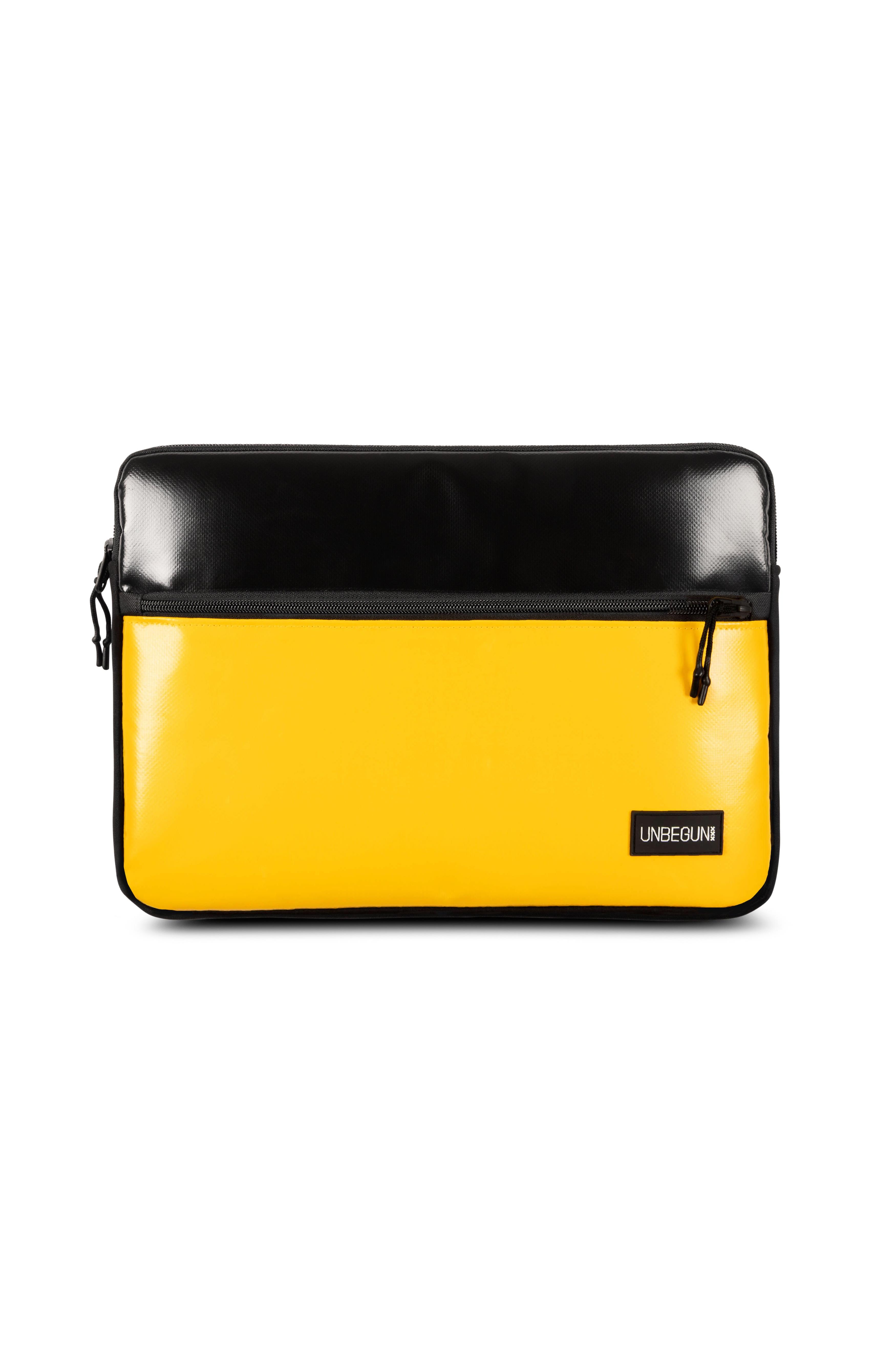 UNBEGUN mannen vegan Laptop Sleeve Voorvak Zwart Geel