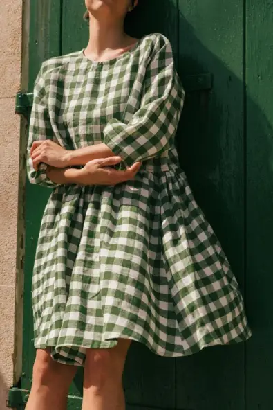 AmourLinen  Jurk Sofia Groen Gingham