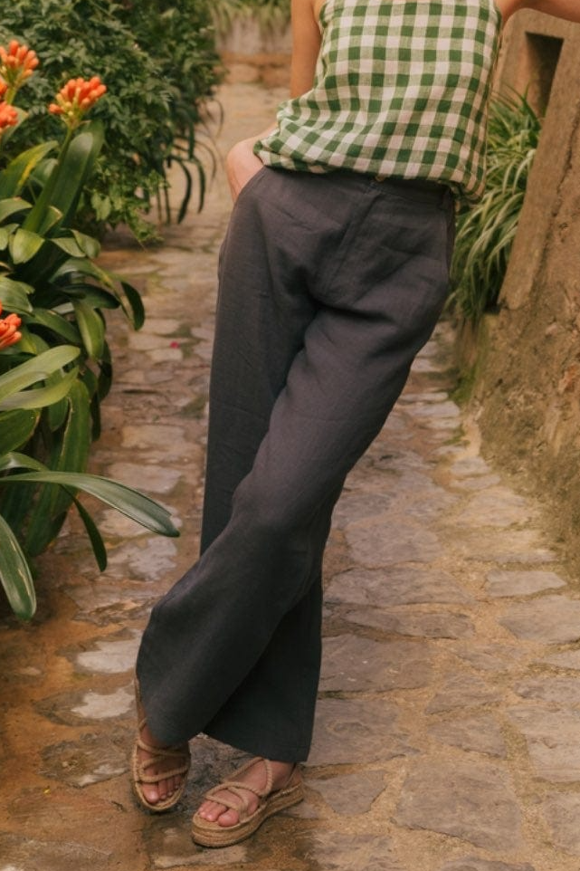 AmourLinen  Broek Rechte Barbora Charcoal