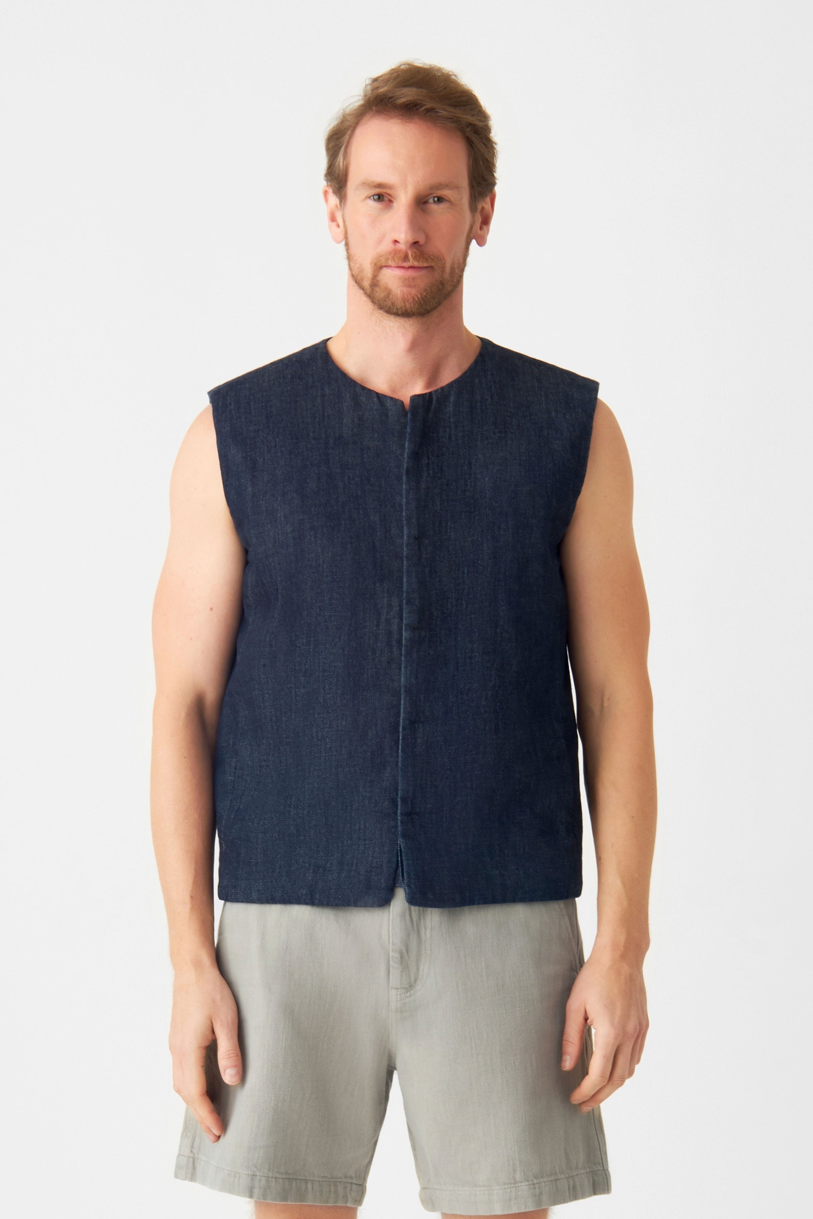 Dawn mannen vegan Vest Gewatteerd Kashew Lichtgewicht Raw Blauw