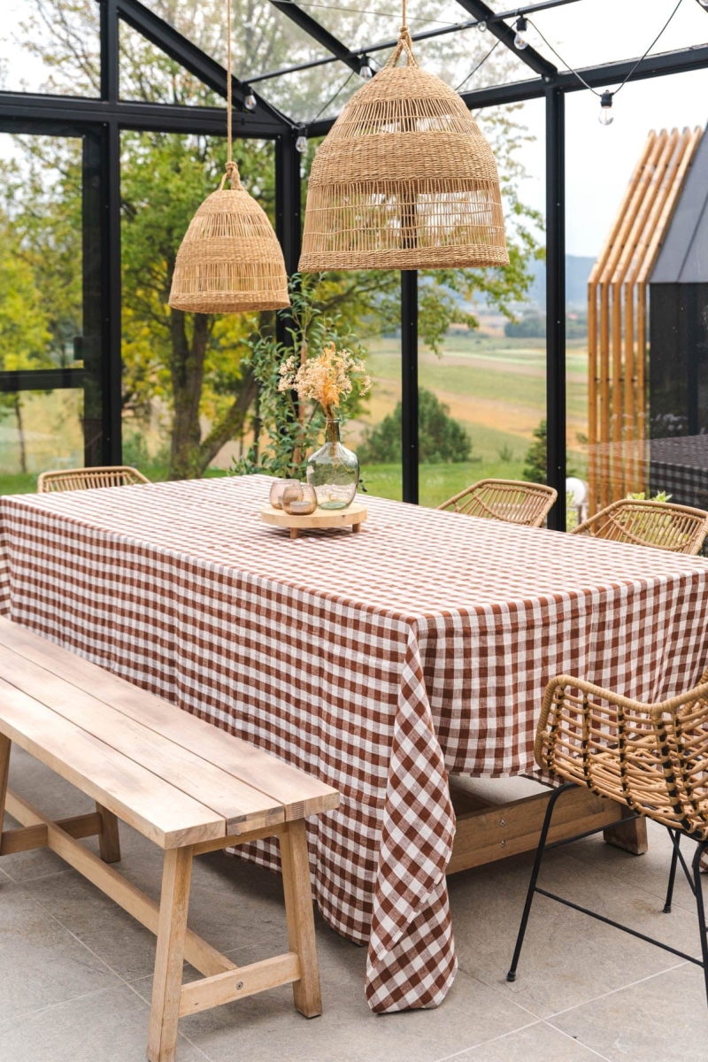 AmourLinen Mokka Gingham Tafelkleed