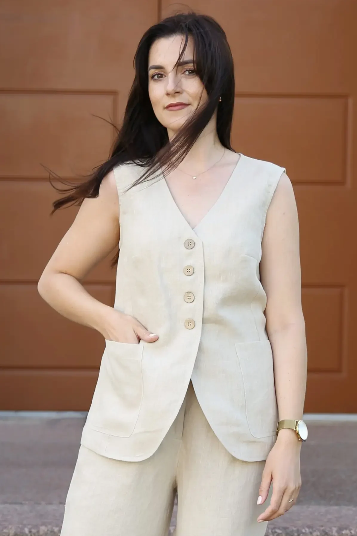 Amber Linen  Gilet Java Pale Sand