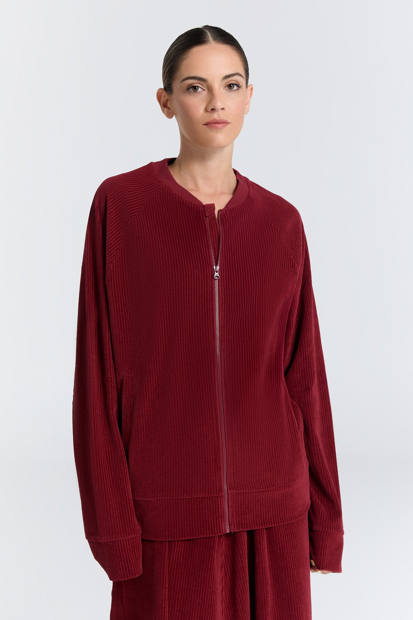 Leela Cotton mannen vegan Jas Baseball Bordeaux