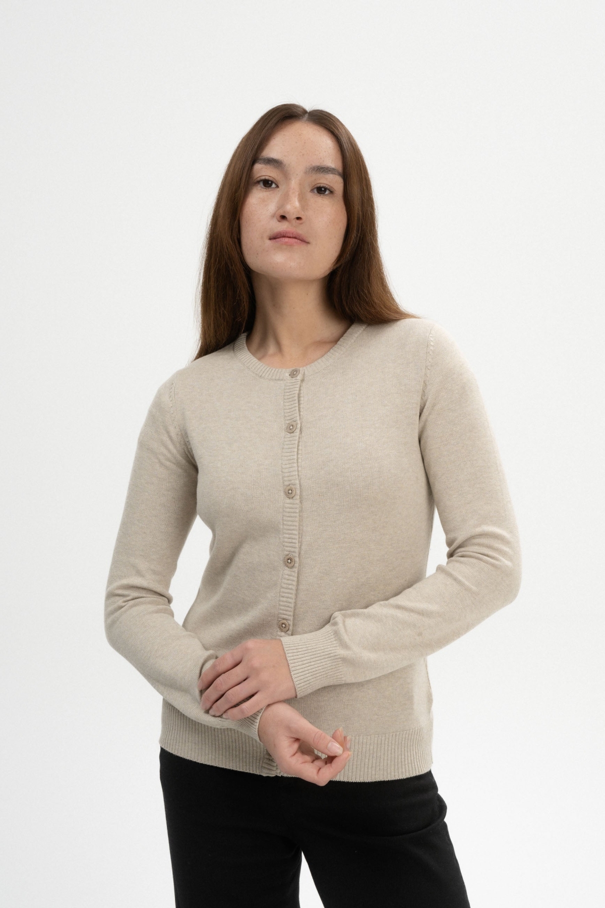 MELA  Gebreid Vest Fijn Nameen Pebble Melange Beige