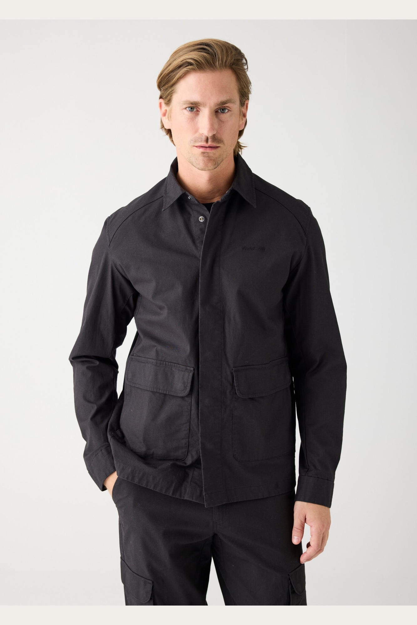 KnowledgeCotton Apparel mannen vegan Overshirt Ripstop Zwart Jet