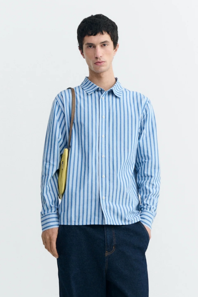 Thinking MU mannen vegan Shirt Jimbo Blauw Gestreept