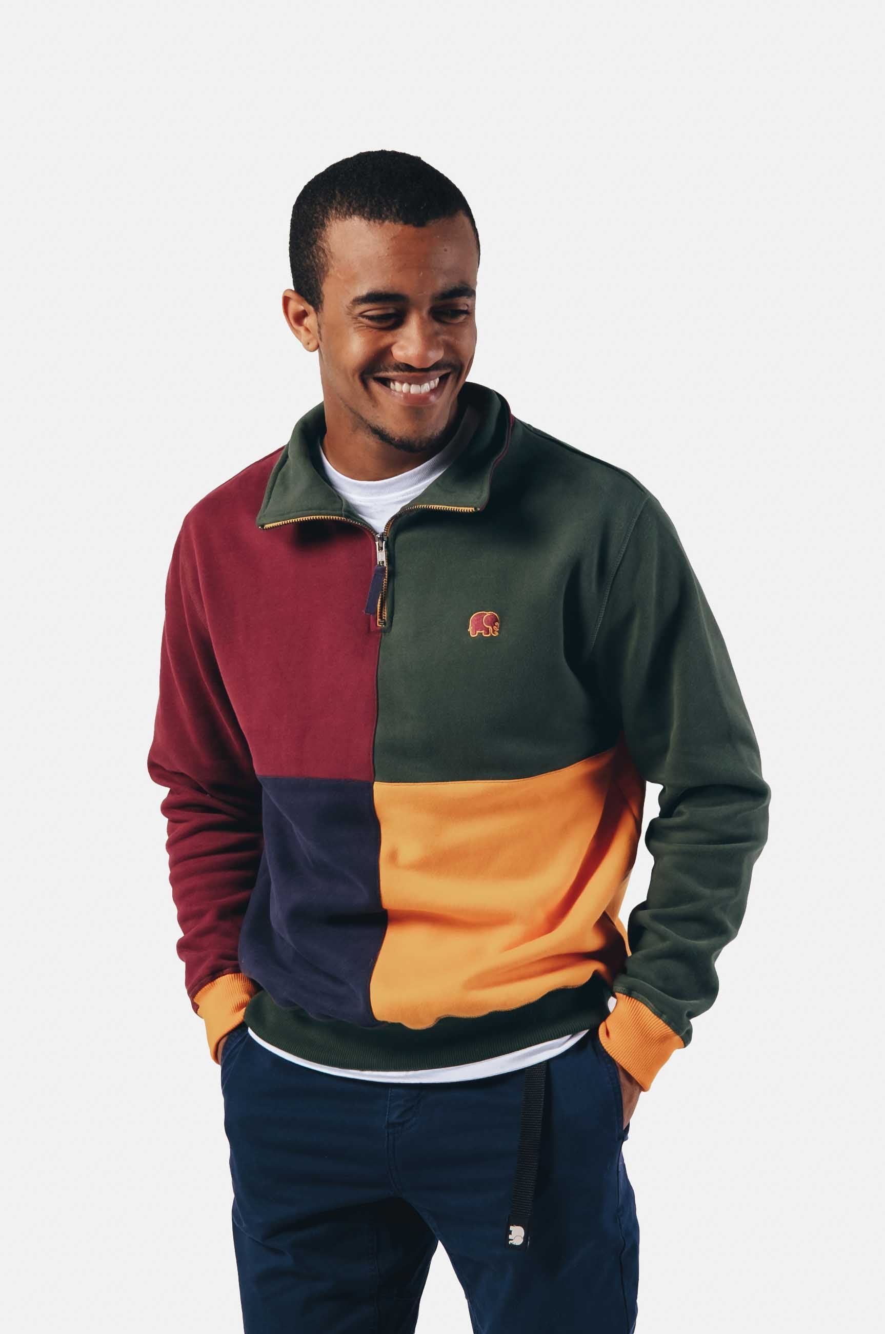 Trendsplant mannen vegan Trui Half Zip Harlequin Color Block
