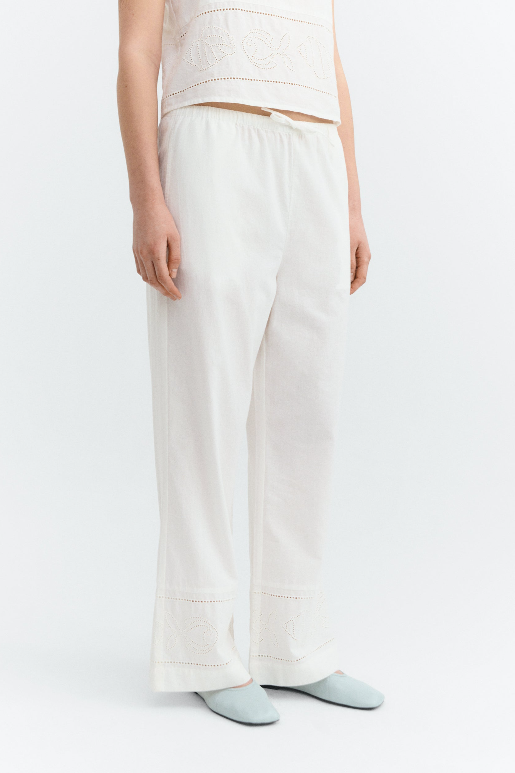 Thinking MU  Broek Brigitte Geborduurd Wit