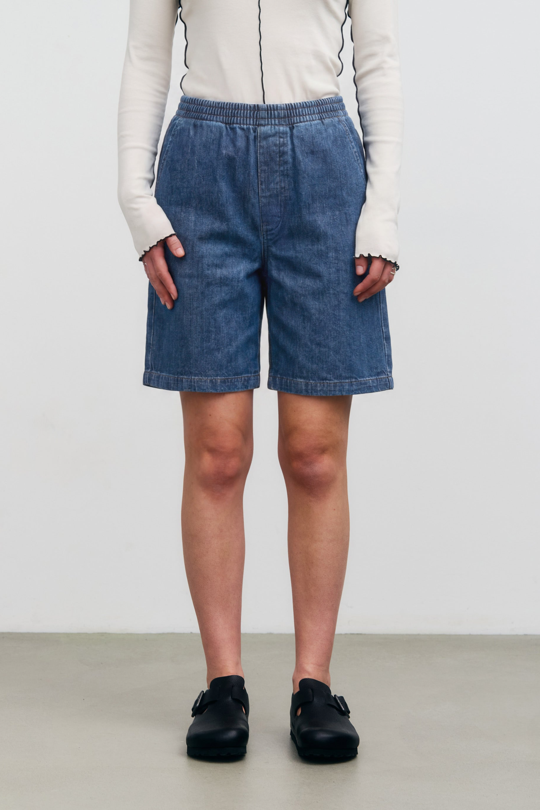 Rotholz  Brede Denim Shorts In Blauw