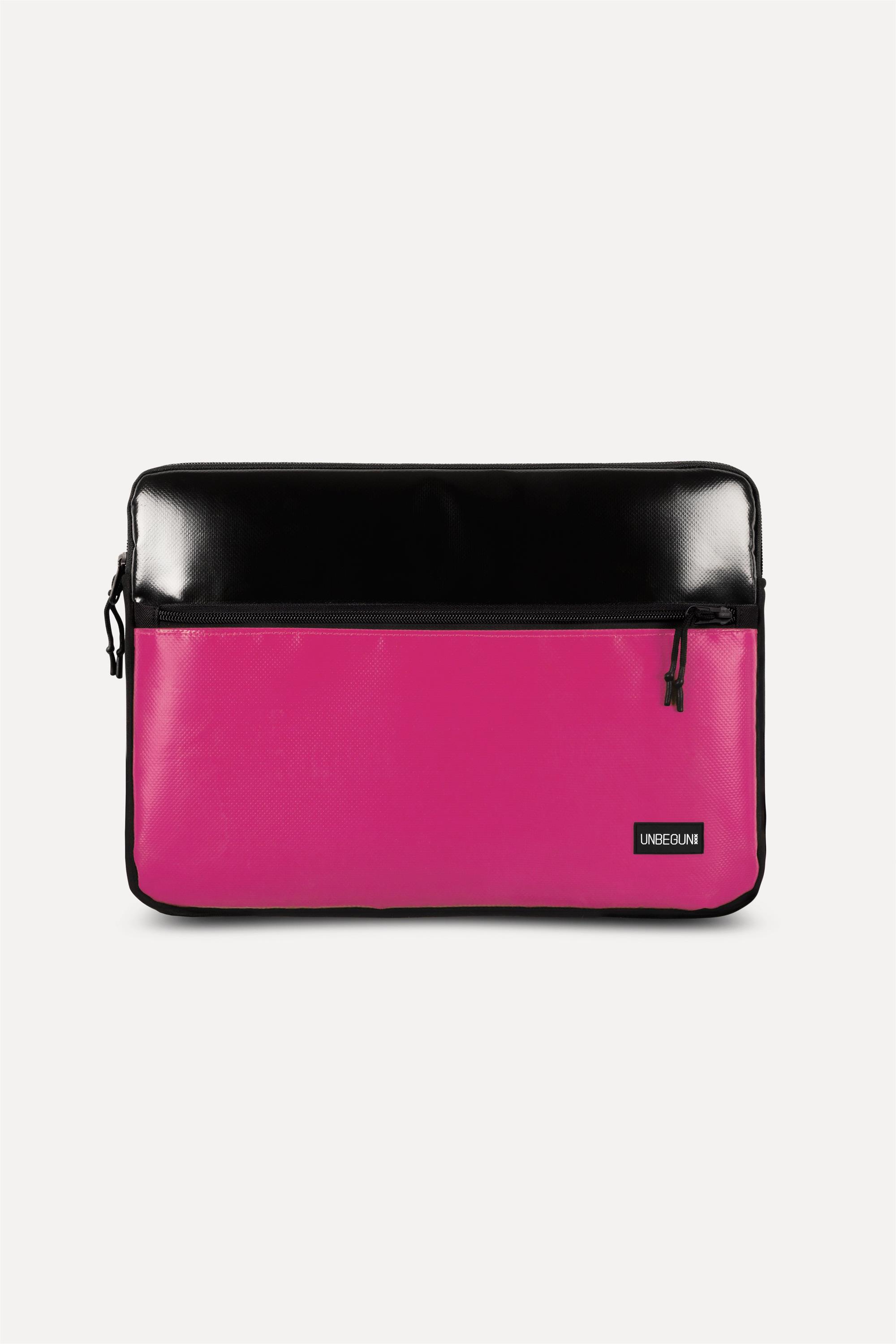UNBEGUN mannen vegan Laptop Hoes Met Voorvak Zwart/ Roze