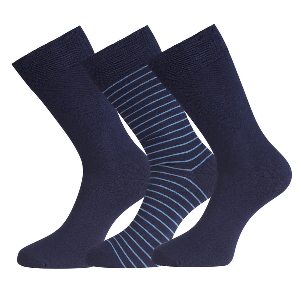 Sokken Beau (3-pack) - Navy breed lichtblauw gestreept