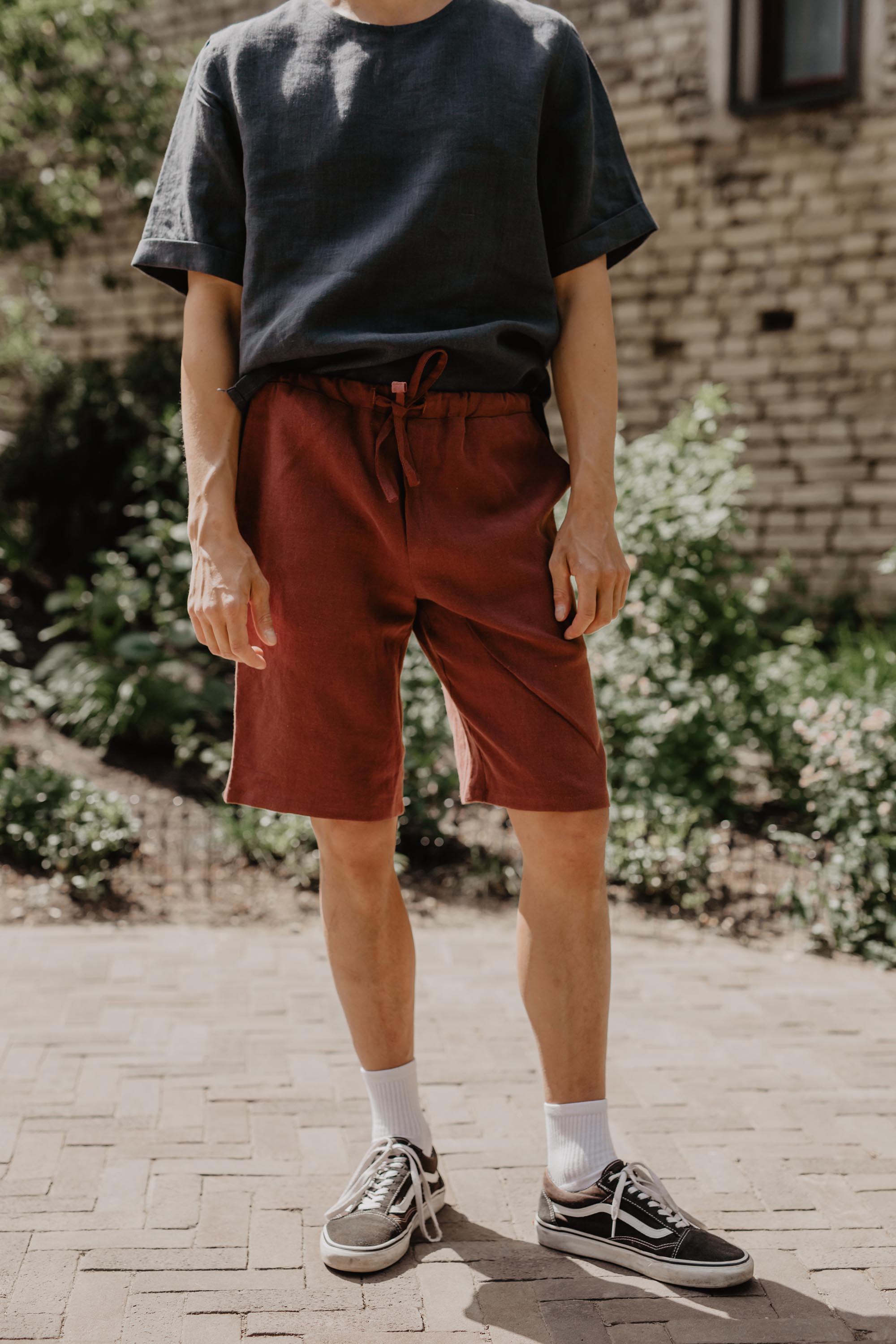 AmourLinen mannen vegan Klassieke Linnen Short Hermes Viva Magenta
