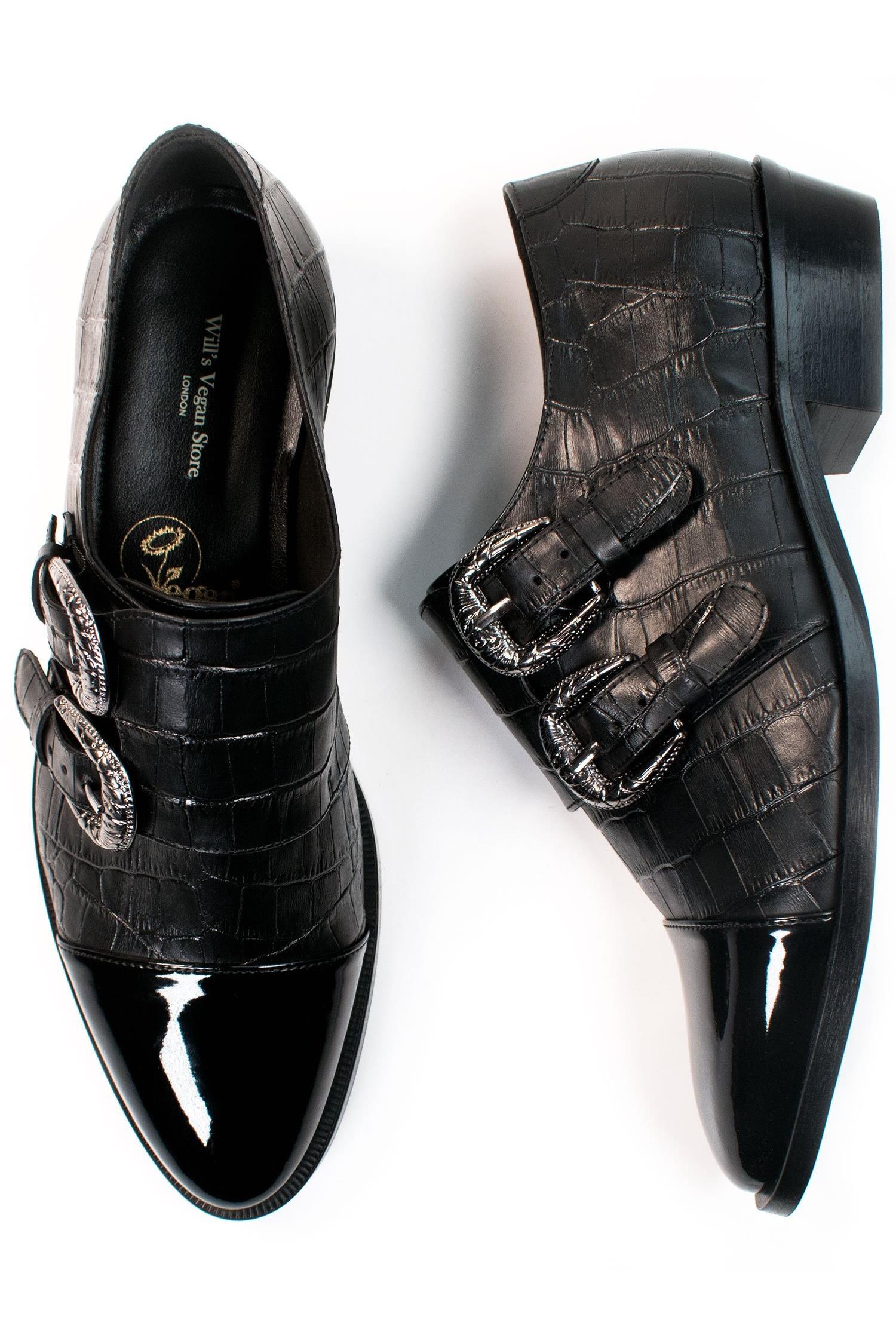 Will's Vegan Store  Monk Straps Nep Kroko Zwart